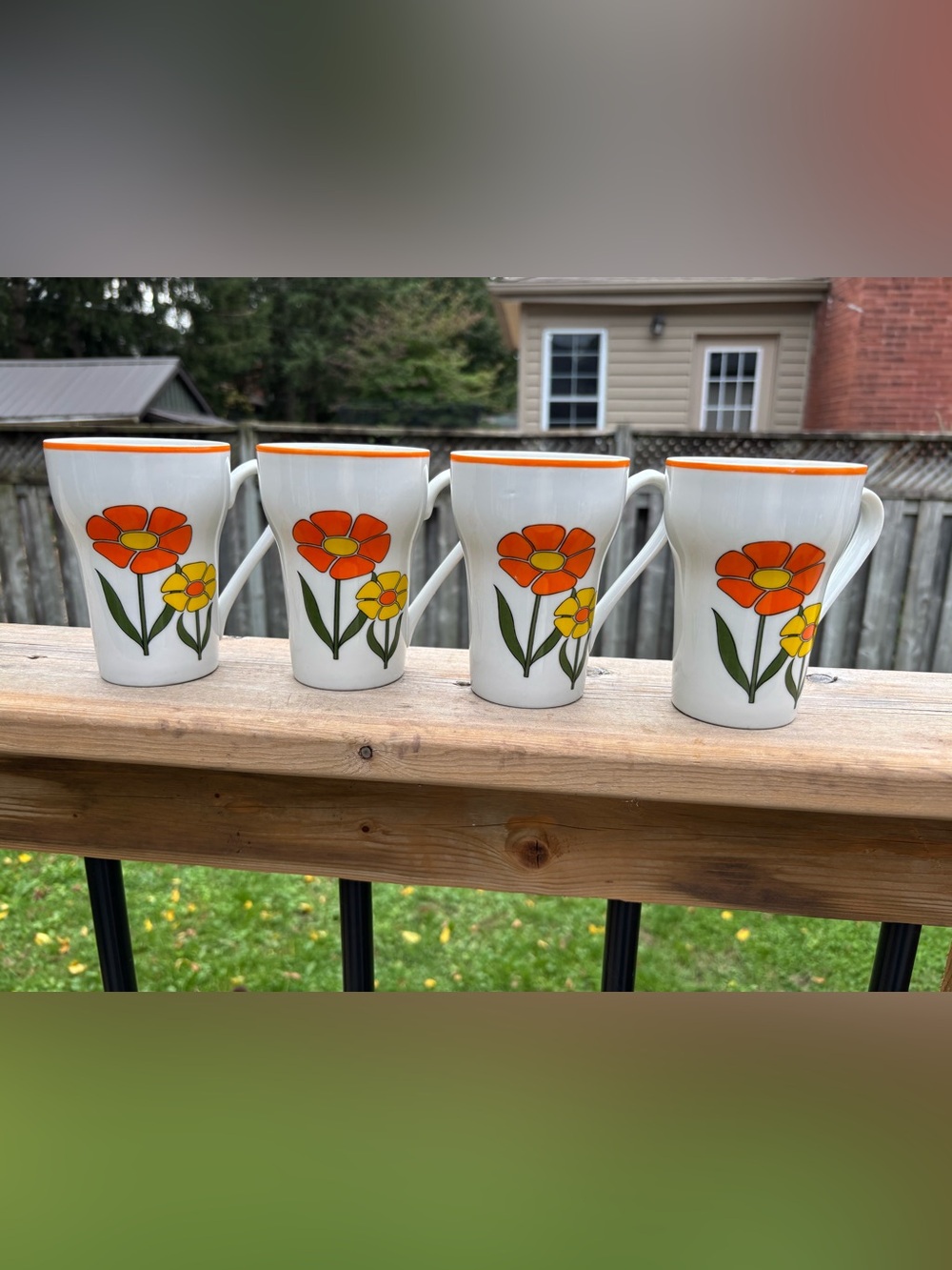 Vintage 1970s Flower Power Pedestal Mugs - Set of 4 (Made in Japan)